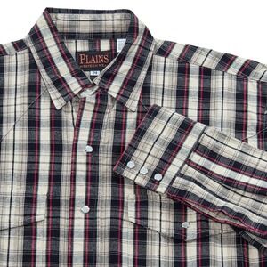 Plains Western Wear Mens Plaid Shirt Long Sleeve Pearl Snap Button Up Medium M‎